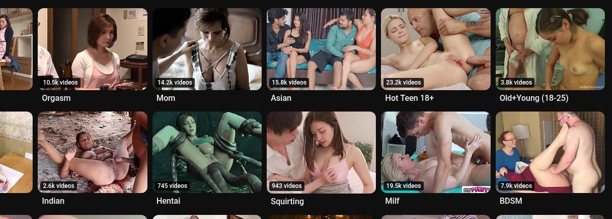 Tuiles de catégories d'AnySex avec compteurs de vidéos